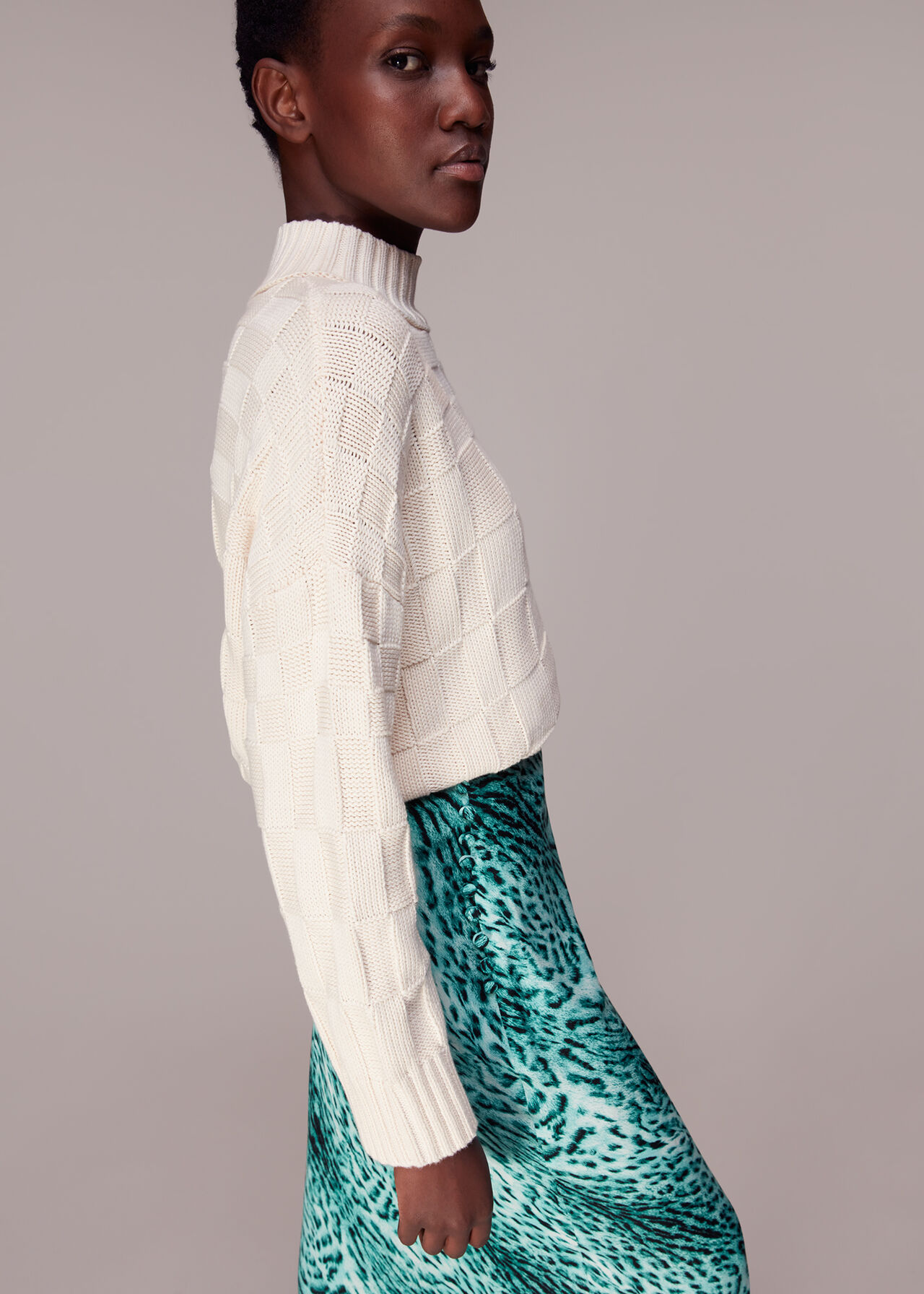 Brushed Leopard Bias Cut Skirt